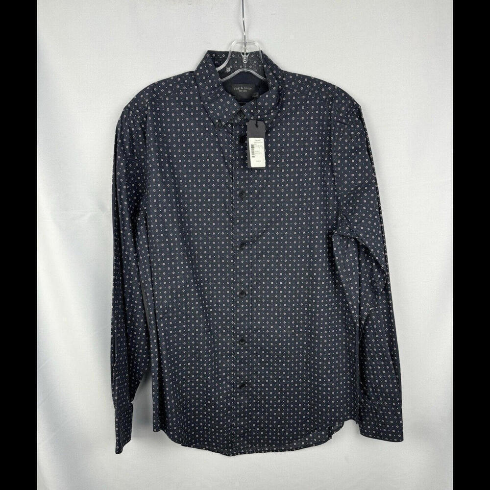 Rag & Bone Zac Button-Down Shirt Fit 1 Geometric Black Size M